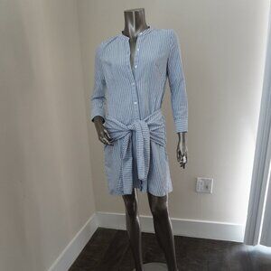 Veronica Beard Tie Front Dress Blue Stripe Cotton Shirt Dress Size 0